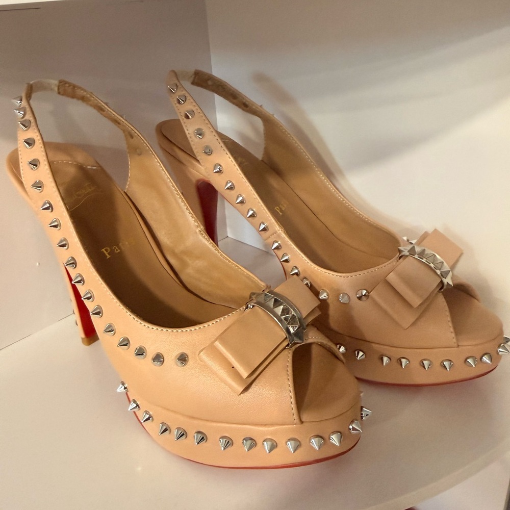 Christian Louboutin Nude Studded Slingback Heels
